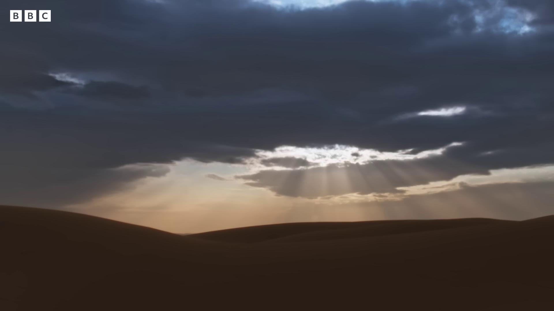 the sun shining through the clouds over a desert cinematic silk road lanscape dark desert background barren sands barren desert landscape 3d cinematic volumetric light 3 d cinematic volumetric light desolate desert landscape natural volumetric light epic cinematic matte painting journey thatgamecompany desert background atmospheric cinematography