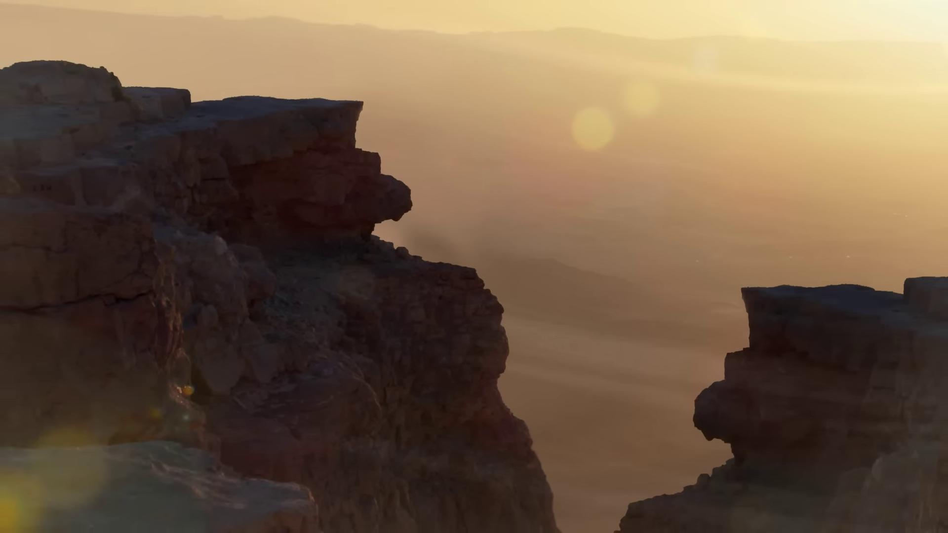 a man standing on top of a mountain film still from movie dune2021 mars one mission unreal engine 5 2 0 2 1 cinematic 4 k framegrab in screenshot from the 300 movie from a 2 0 1 9 sci fi 8 k movie unreal engine 5 renderered still from movie dune